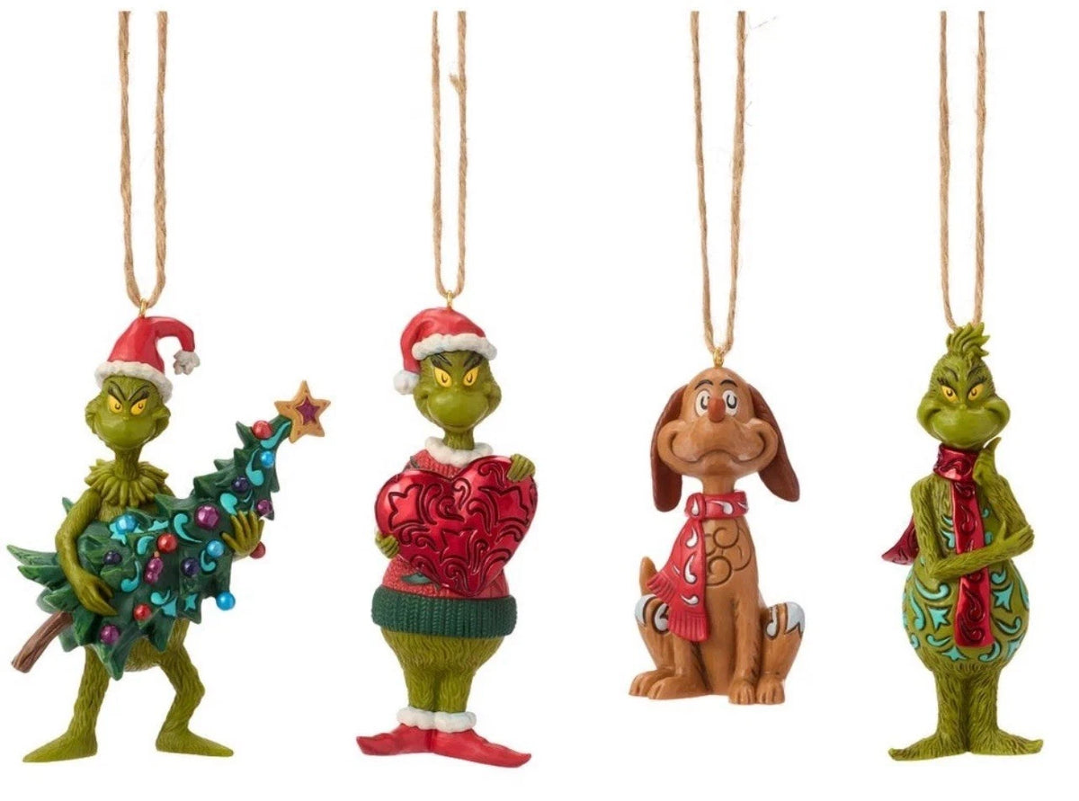 Jim Shore Grinch and Max Hand-painted Ornament Set of 4 NEW
