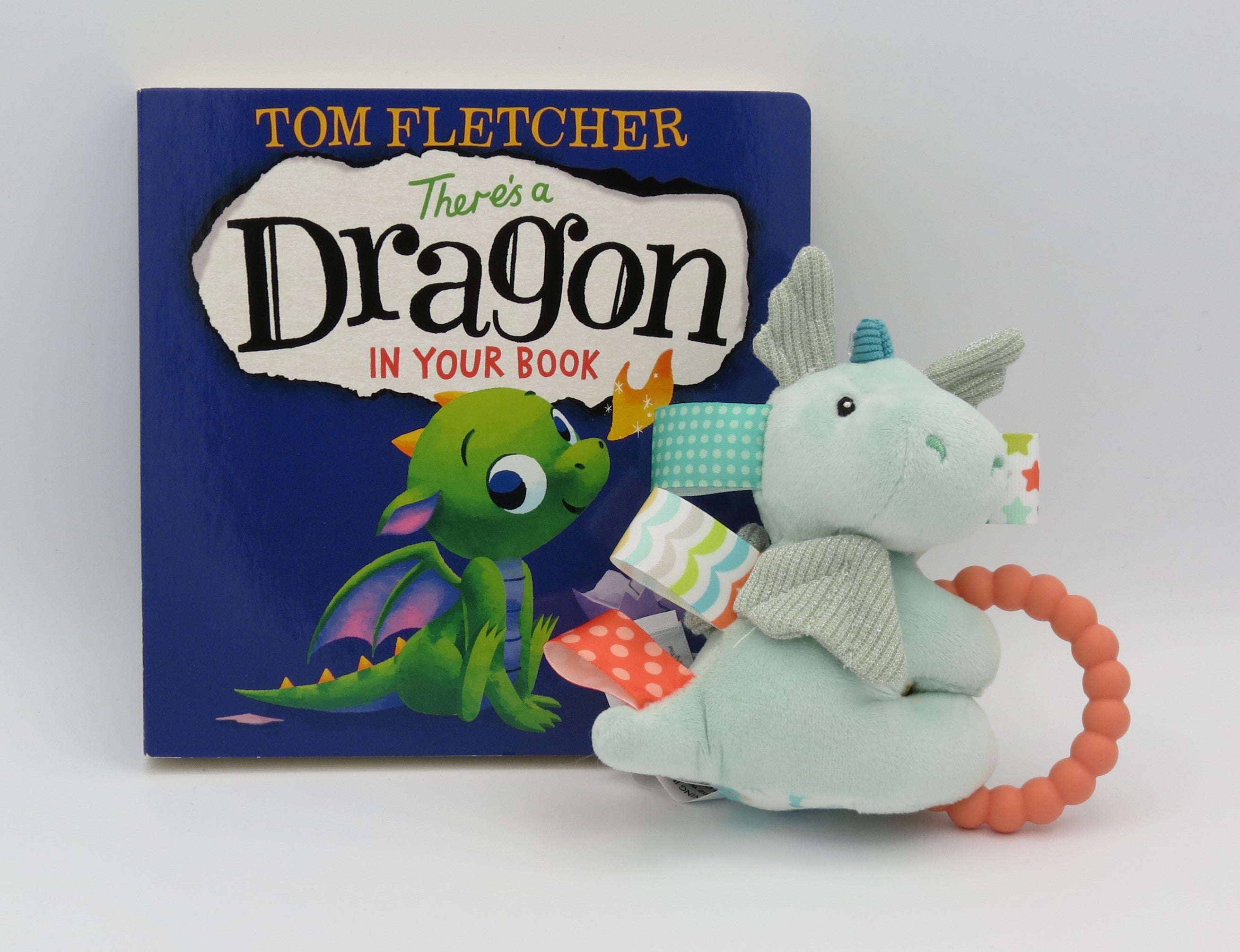 There's A Dragon In Your Book Board Book & Soft Baby Dragon Rattle with Soothing Teether Ring and Sensory Tags