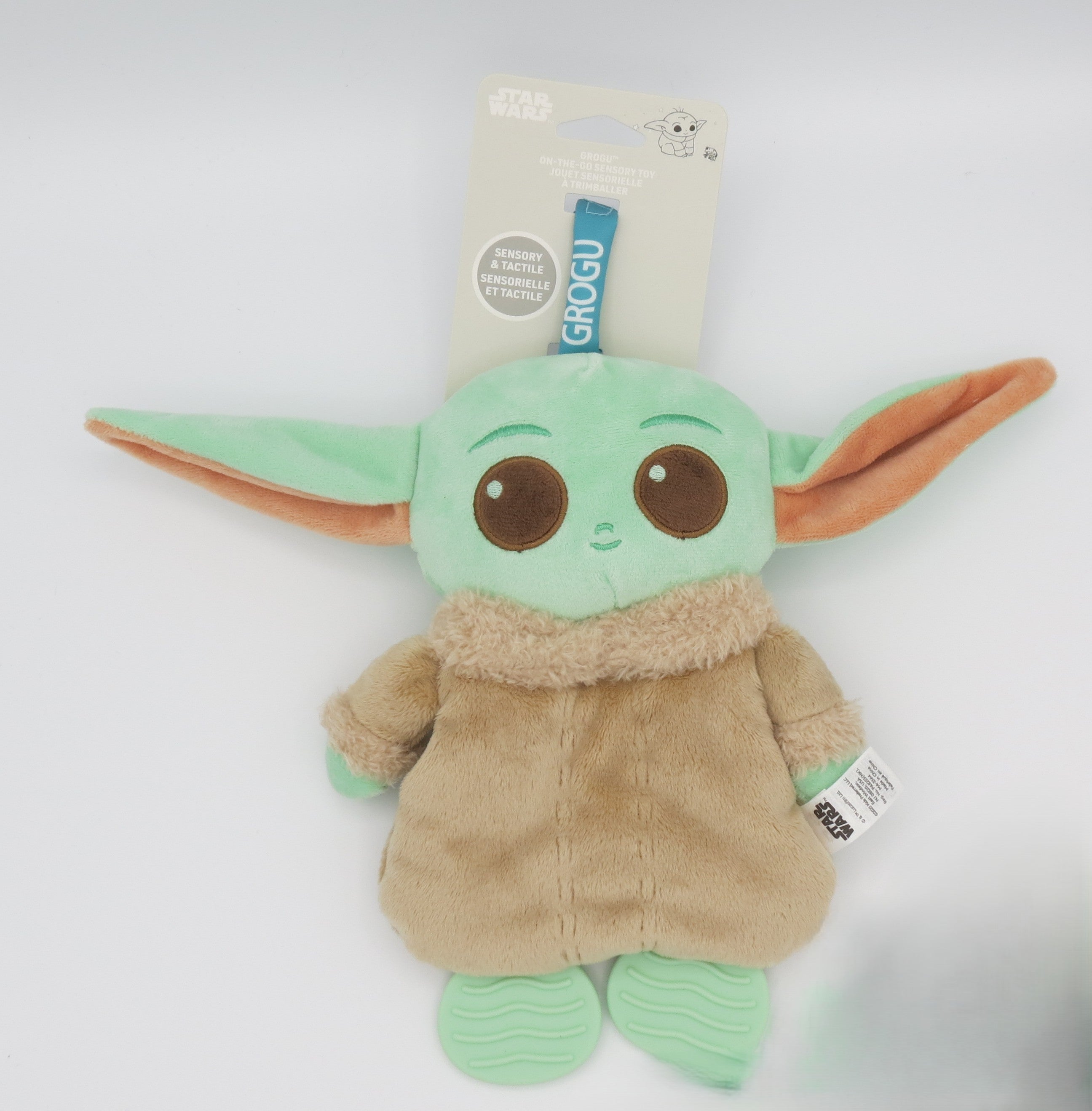 The Mandalorian Grogu On The Go Sensory Toy - with Teether, Crinkle Sounds, Tactile Ribbons, & On The Go Strap