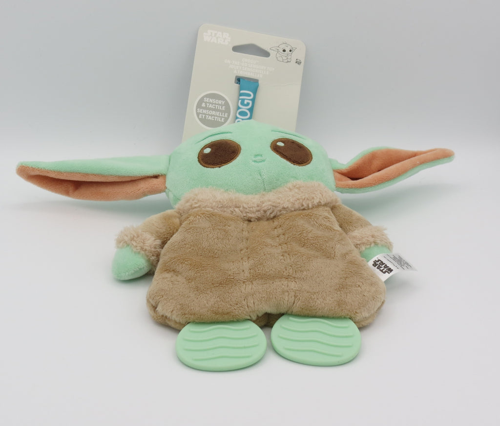 The Mandalorian Grogu On The Go Sensory Toy - with Teether, Crinkle Sounds, Tactile Ribbons, & On The Go Strap