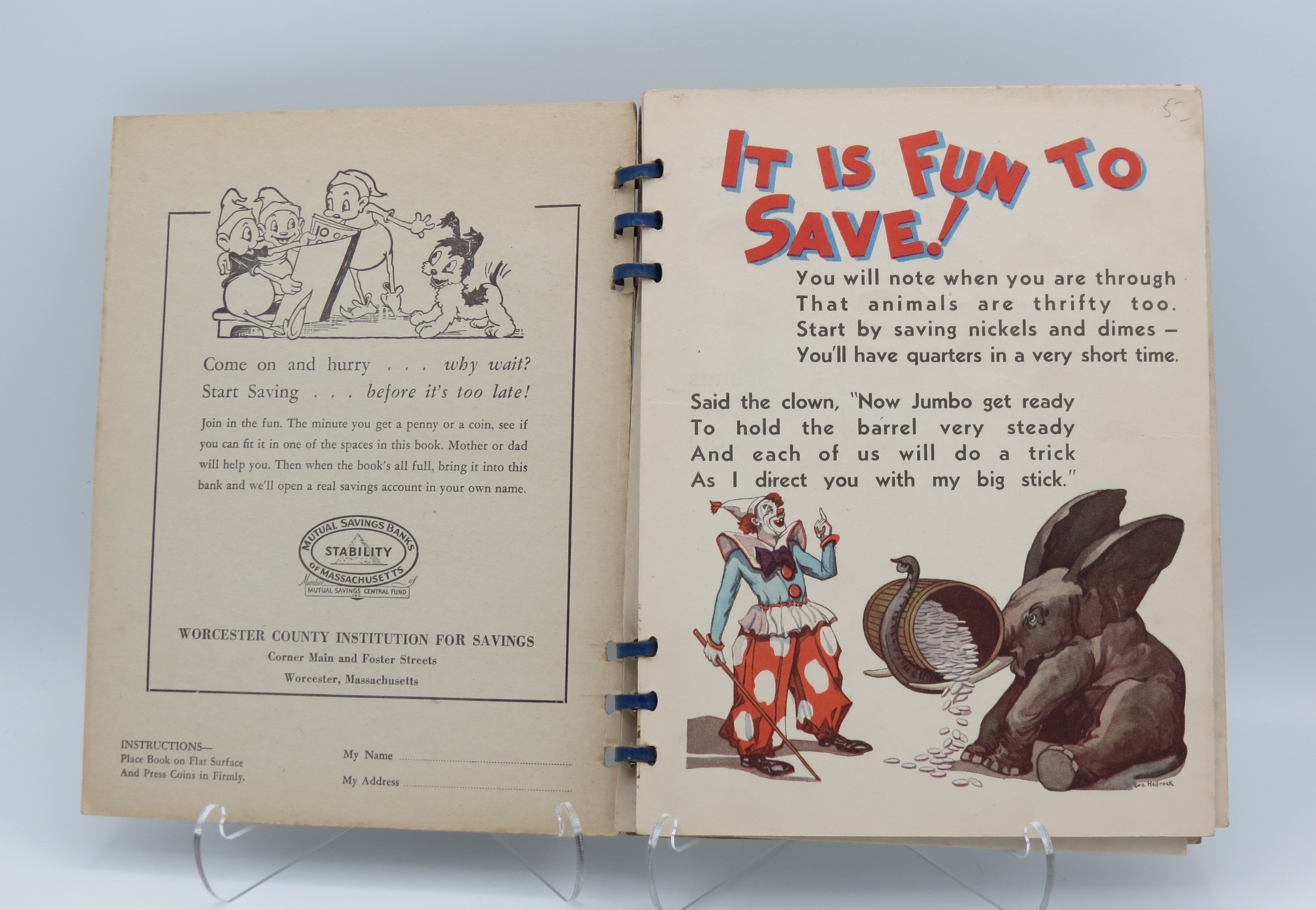 Vintage 1940s "IT IS FUN TO SAVE"  Circus Themed Coin Saving Book