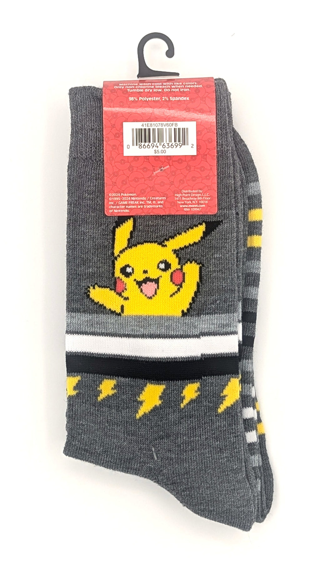 Pokemon Pkachu Socks 2 Pack NEW